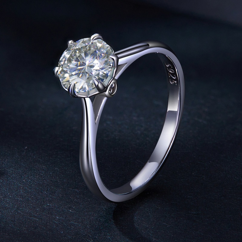 Nhẫn cưới BAMOER MSR035 bạc sterling 925 đơn giản đính 1 carat moissanite màu D làm quà tặng thời trang