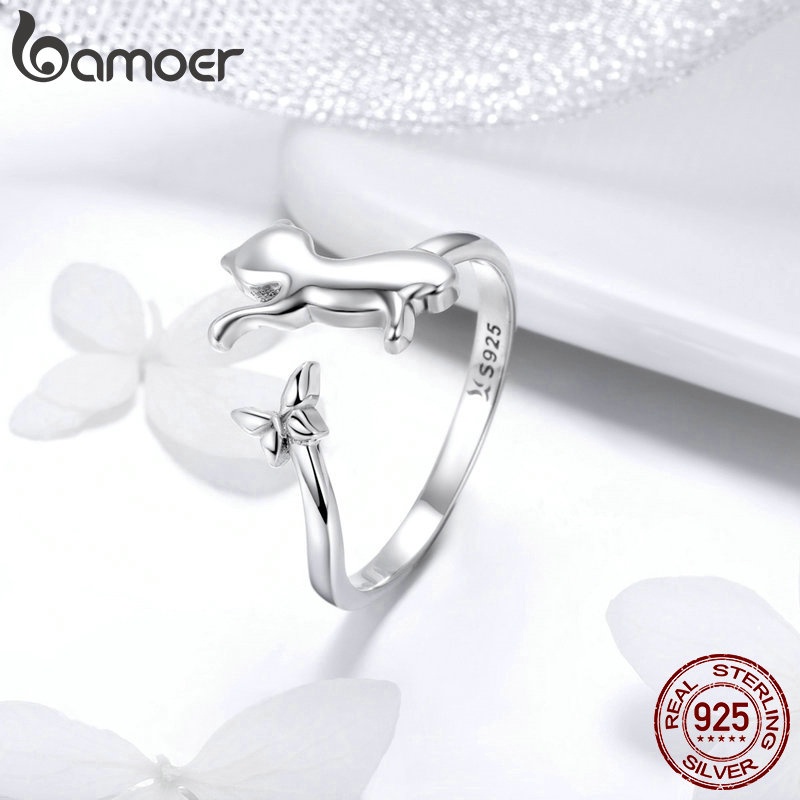 Nhẫn Hở Bamoer Hình Mèo Đính Đá Dễ Thương Thời Trang Cho Nữ