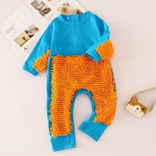 Cây lau nhà bò cho bé leo xuống đất dưới quần áo dính liền trẻ sơ sinh拖把侠爬行服宝宝拖地爬爬服 婴儿童连体衣服 春秋薄款纯棉学步服