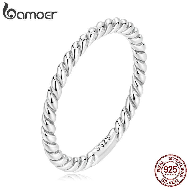 BAMOER Nhẫn bạc 925 KiểU DáNg Đơn GiảN ThờI Trang