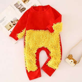 Cây lau nhà bò cho bé leo xuống đất dưới quần áo dính liền trẻ sơ sinh拖把侠爬行服宝宝拖地爬爬服 婴儿童连体衣服 春秋薄款纯棉学步服