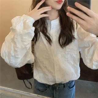 Áo Sơ Mi Nữ Tay Dài Phồng Phối Ren Dáng Rộng Phong Cách Hàn Quốc Baju Baju Wanita Lengan Panjang Hàng Mới Có Sẵn