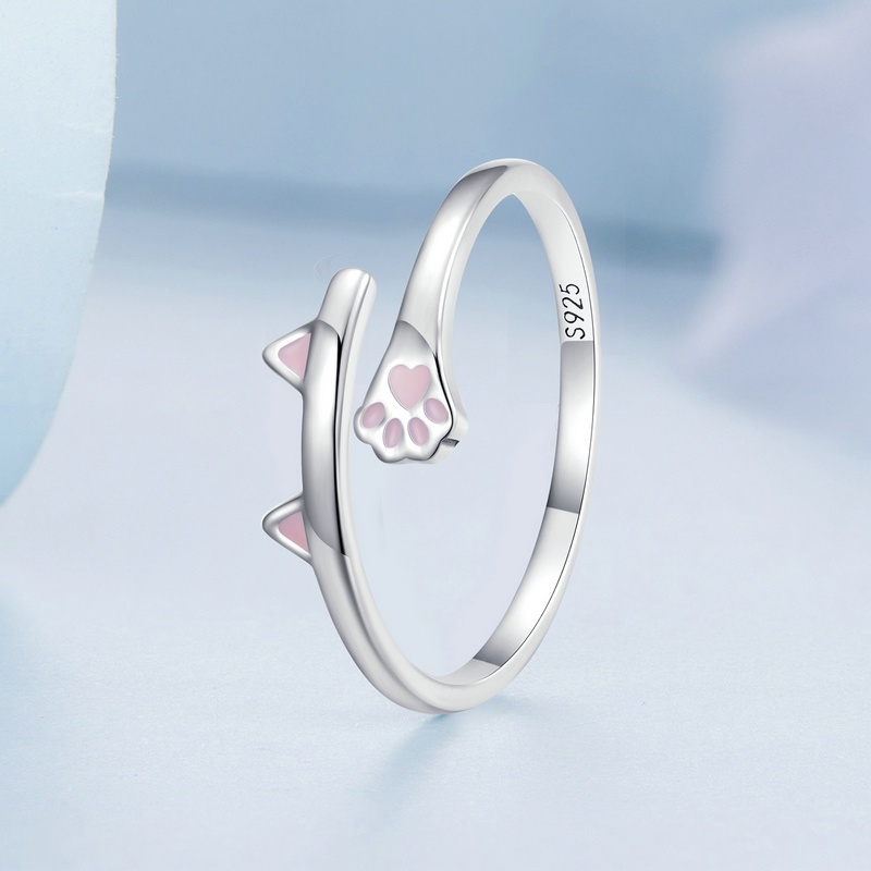 BAMOER Nhẫn Hở Bạc 925 HìNh MèO ThờI Trang Cho Nữ