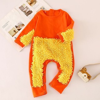 Cây lau nhà bò cho bé leo xuống đất dưới quần áo dính liền trẻ sơ sinh拖把侠爬行服宝宝拖地爬爬服 婴儿童连体衣服 春秋薄款纯棉学步服