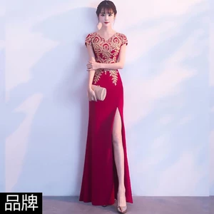 Thời trang của phụ nữ váy dự tiệc bầu không khí duyên dáng chủ nhà dài váy đuôi cá e váy dài của phụ nữ tiệc thời trang thanh lịch trang nghiêm bầu không khí chủ nhà dài xẻ đuôi cá váy dạ hội váy 8.12
