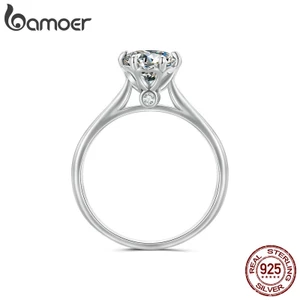 Nhẫn cưới BAMOER MSR035 bạc sterling 925 đơn giản đính 1 carat moissanite màu D làm quà tặng thời trang