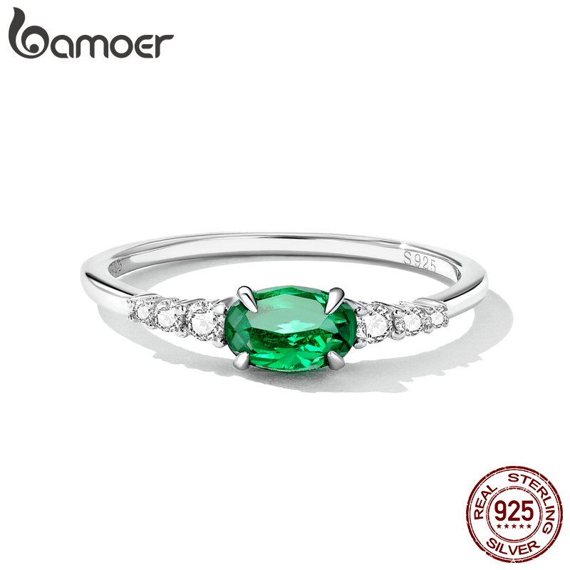 Nhẫn Bamoer Bạc 925 Nhẫn Zircon Xanh Trang Sức Thời Trang Sang Trọng Quà Tặng Nữ