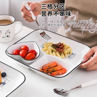 [khay Th c n cho b] Đĩa Ăn Sáng Chia Ba Ngăn Bằng Gốm cho Gia Đình Trẻ Em