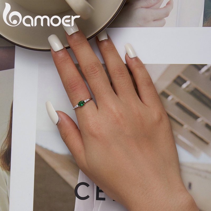 Nhẫn Bamoer Bạc 925 Nhẫn Zircon Xanh Trang Sức Thời Trang Sang Trọng Quà Tặng Nữ