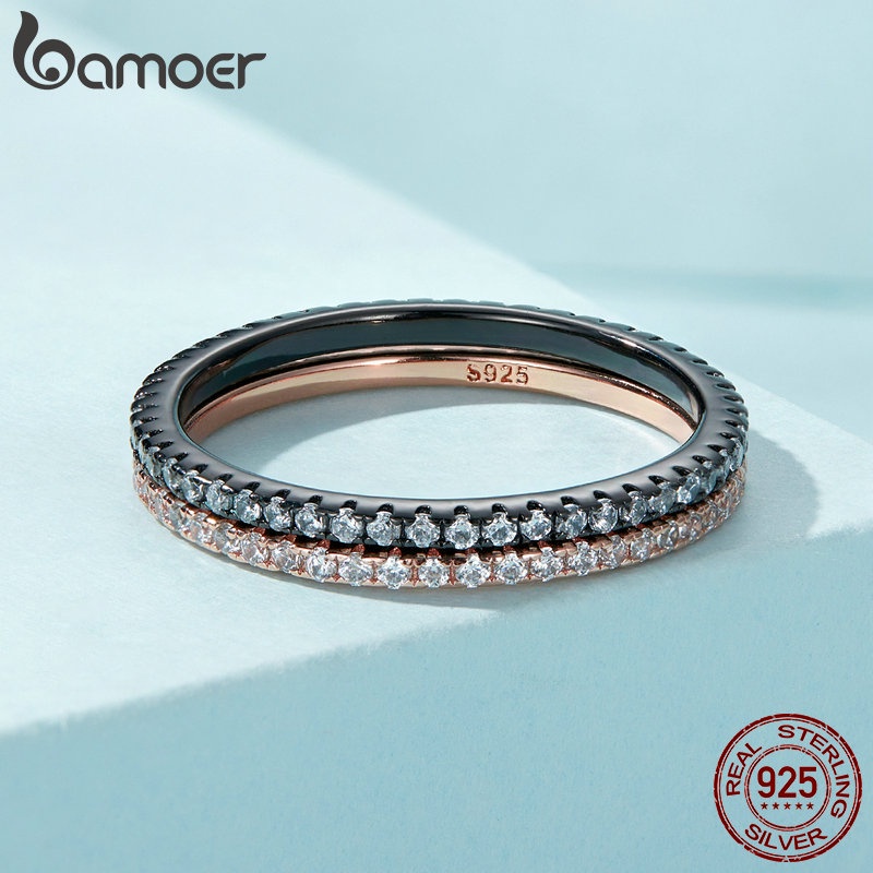 Nhẫn BAMOER bằng bạc 925 đính đá zircon thiết kế đơn giản thời gian cho nữ