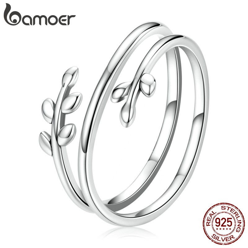 Nhẫn Bamoer SCR755 bằng bạc 925 họa tiết lá nhiều lớp có thể điều chỉnh được thời trang cho nữ