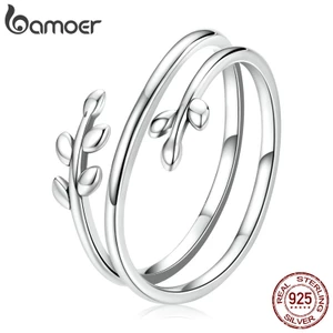Nhẫn Bamoer SCR755 bằng bạc 925 họa tiết lá nhiều lớp có thể điều chỉnh được thời trang cho nữ