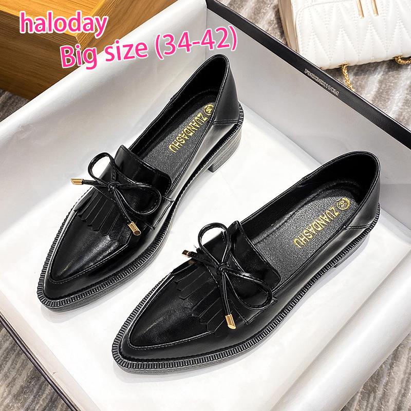 Giày Nữ Size Lớn 34-42 Size✨Giày Da Nhỏ Anh Nữ Retro Mùa Hè Mũi Nhọn Giày Đế Dày Loafer