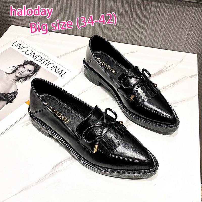 Giày Nữ Size Lớn 34-42 Size✨Giày Da Nhỏ Anh Nữ Retro Mùa Hè Mũi Nhọn Giày Đế Dày Loafer