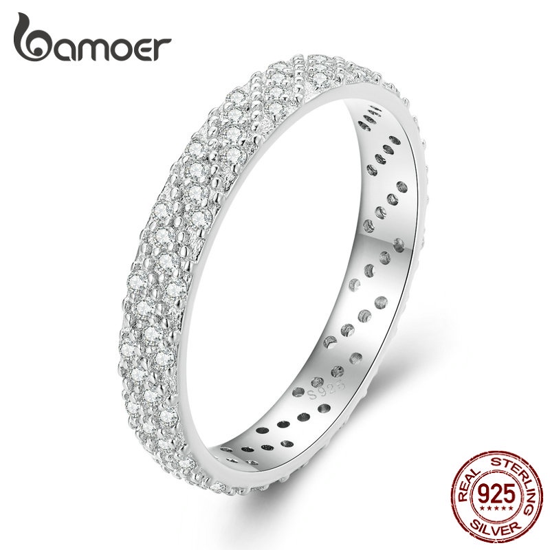BAMOER Nhẫn Bạc 925 Đính Đá Thời Trang Dành Cho Cặp Đôi
