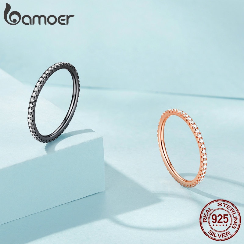 Nhẫn BAMOER bằng bạc 925 đính đá zircon thiết kế đơn giản thời gian cho nữ