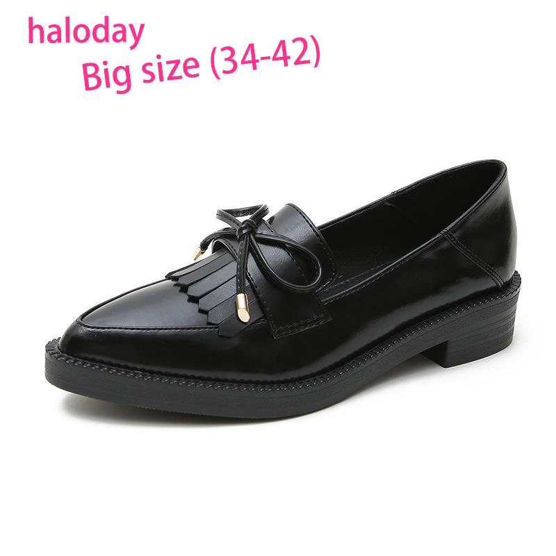 Giày Nữ Size Lớn 34-42 Size✨Giày Da Nhỏ Anh Nữ Retro Mùa Hè Mũi Nhọn Giày Đế Dày Loafer