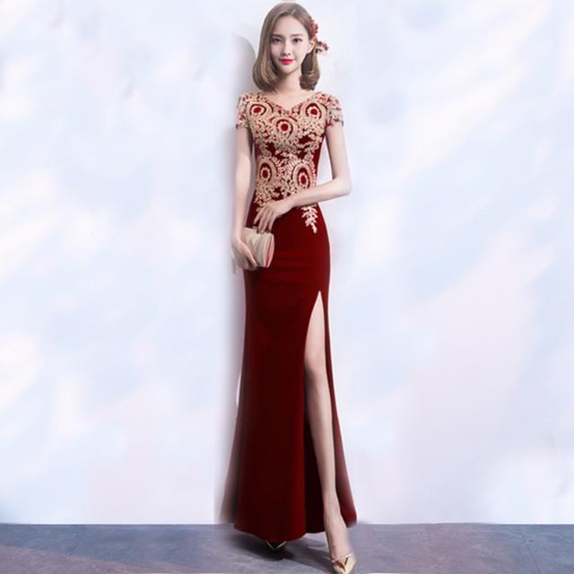 Thời trang của phụ nữ váy dự tiệc bầu không khí duyên dáng chủ nhà dài váy đuôi cá e váy dài của phụ nữ tiệc thời trang thanh lịch trang nghiêm bầu không khí chủ nhà dài xẻ đuôi cá váy dạ hội váy 8.12