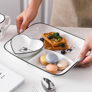 [khay Th c n cho b] Đĩa Ăn Sáng Chia Ba Ngăn Bằng Gốm cho Gia Đình Trẻ Em
