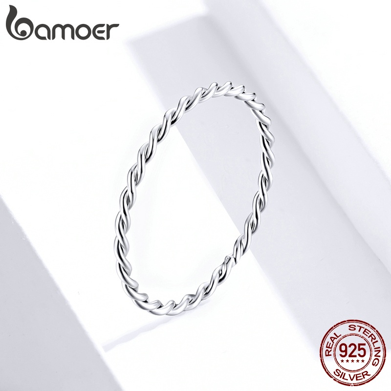 Nhẫn Bamoer SCR640 bằng bạc 925 kiểu dáng đơn giản thời trang thanh lịch cho nữ