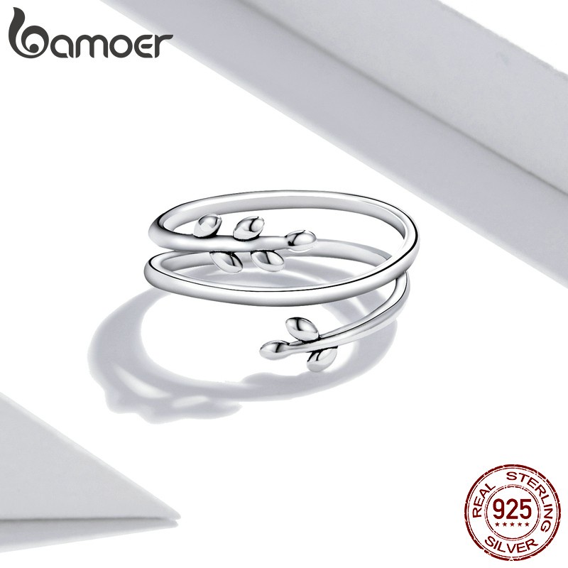 Nhẫn Bamoer SCR755 bằng bạc 925 họa tiết lá nhiều lớp có thể điều chỉnh được thời trang cho nữ
