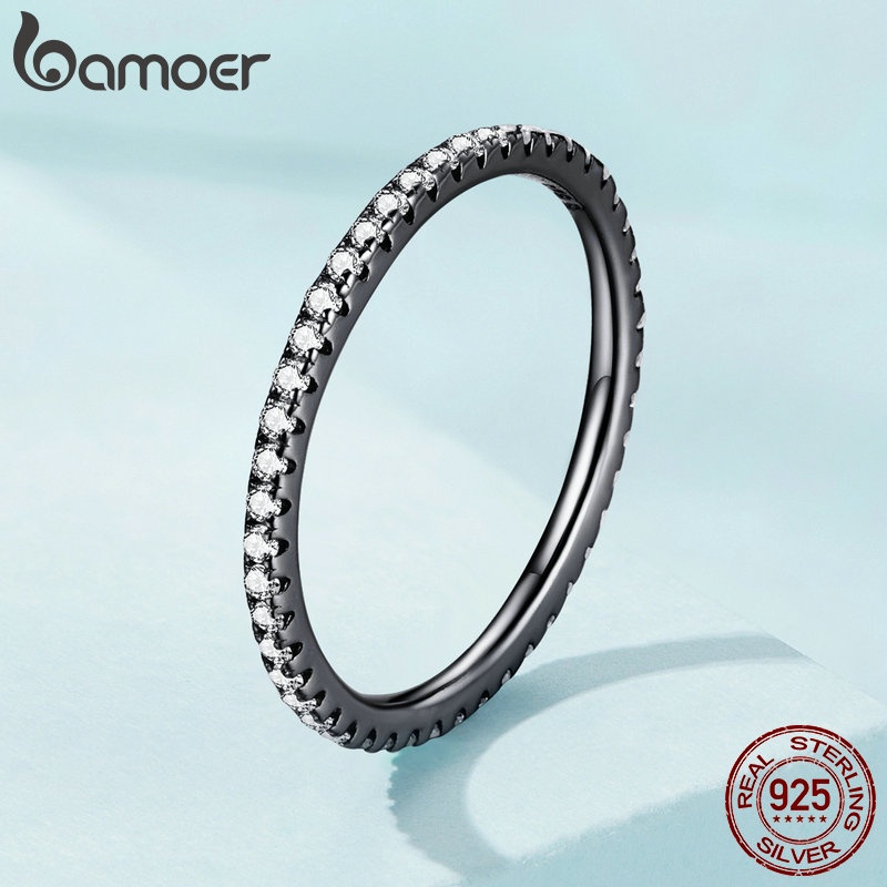 Nhẫn BAMOER bằng bạc 925 đính đá zircon thiết kế đơn giản thời gian cho nữ