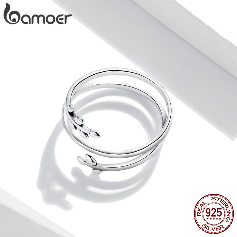 Nhẫn Bamoer SCR755 bằng bạc 925 họa tiết lá nhiều lớp có thể điều chỉnh được thời trang cho nữ