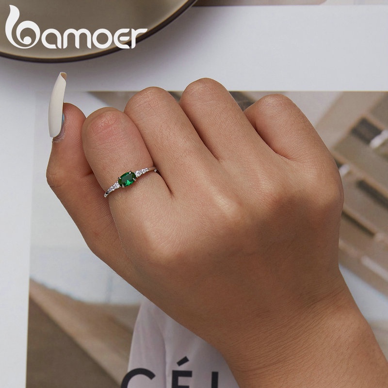 Nhẫn Bamoer Bạc 925 Nhẫn Zircon Xanh Trang Sức Thời Trang Sang Trọng Quà Tặng Nữ