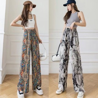 Đặt hàng Mùa Hè Mỏng Phong Cách Mực Tranh Tie-Dye Thường Ngày Lau Quần Ống Rộng iNS Rời Thẳng Hoa Phượng Hoàng Phong Cách Dân Tộc Quần
