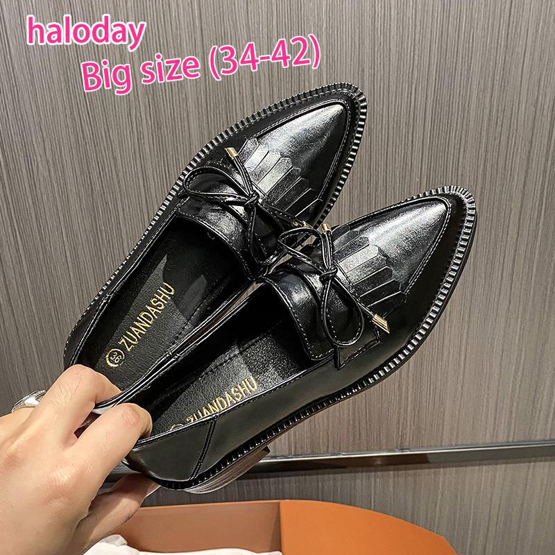 Giày Nữ Size Lớn 34-42 Size✨Giày Da Nhỏ Anh Nữ Retro Mùa Hè Mũi Nhọn Giày Đế Dày Loafer