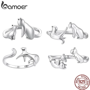 BAMOER Nhẫn BạC 925 HìNh MèO Dễ Thương Cho CặP Đôi SCR915