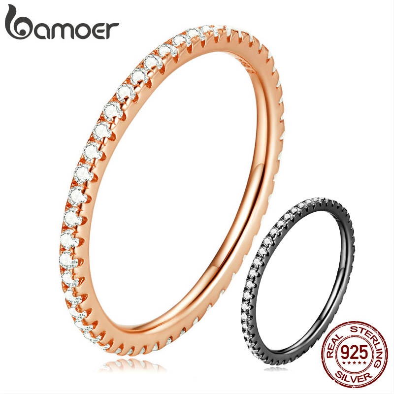Nhẫn BAMOER bằng bạc 925 đính đá zircon thiết kế đơn giản thời gian cho nữ