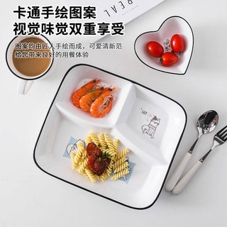 [khay Th c n cho b] Đĩa Ăn Sáng Chia Ba Ngăn Bằng Gốm cho Gia Đình Trẻ Em