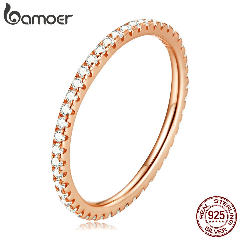Nhẫn BAMOER bằng bạc 925 đính đá zircon thiết kế đơn giản thời gian cho nữ