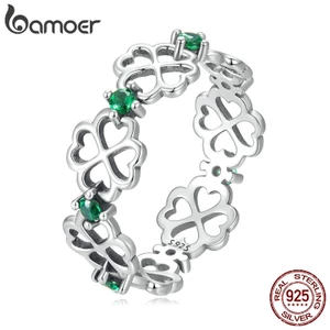 BAMOER Nhẫn bạc 925 HìNh Cỏ Bốn Lá ThờI Trang