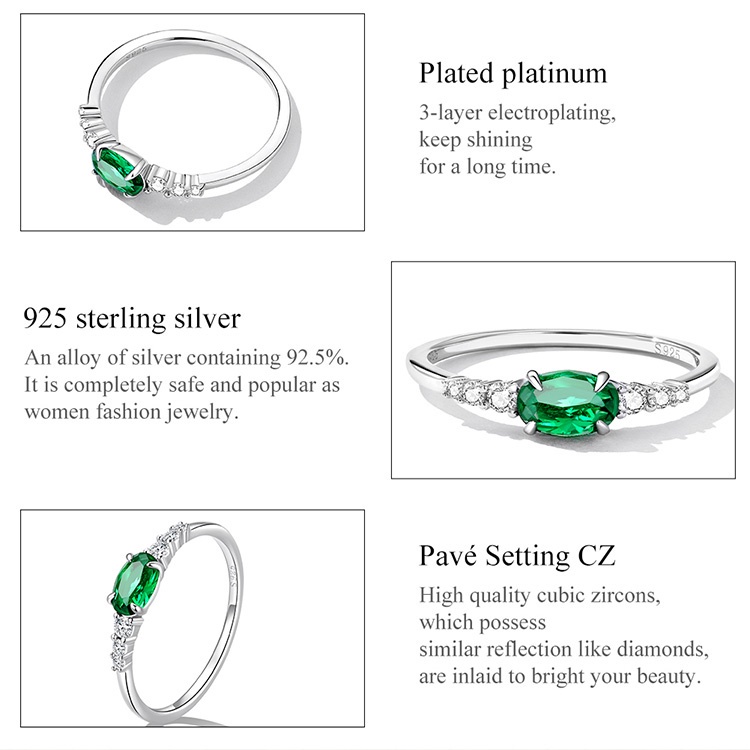 Nhẫn Bamoer Bạc 925 Nhẫn Zircon Xanh Trang Sức Thời Trang Sang Trọng Quà Tặng Nữ