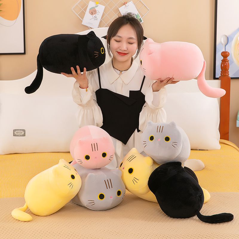 Rytanda Black Cat Plush Toys Búp bê nhồi bông hình mèo gối ôm dài trang trí phòng ngủ làm quà tặng sinh nhật cho trẻ em