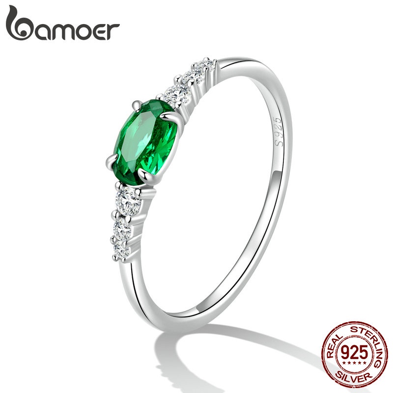 Nhẫn Bamoer Bạc 925 Nhẫn Zircon Xanh Trang Sức Thời Trang Sang Trọng Quà Tặng Nữ