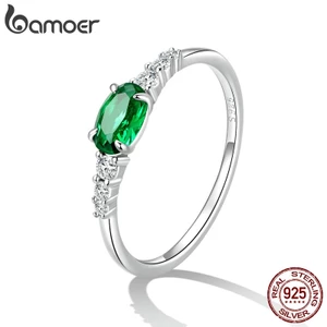 Nhẫn Bamoer Bạc 925 Nhẫn Zircon Xanh Trang Sức Thời Trang Sang Trọng Quà Tặng Nữ