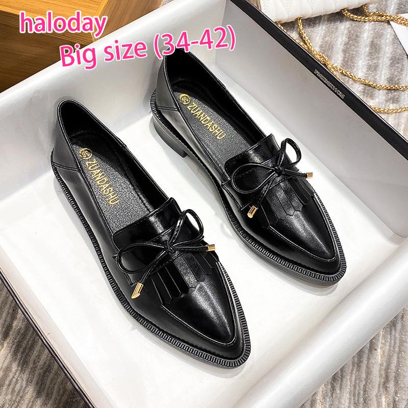 Giày Nữ Size Lớn 34-42 Size✨Giày Da Nhỏ Anh Nữ Retro Mùa Hè Mũi Nhọn Giày Đế Dày Loafer