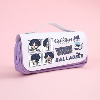 GC9 Wanderer Pencil Case Genshin Impact Văn phòng phẩm Túi học sinh Kunikurushi 3 lớp Dây kéo Bút dung tích lớn Storag