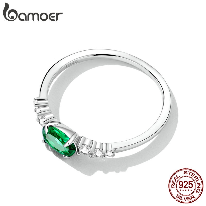 Nhẫn Bamoer Bạc 925 Nhẫn Zircon Xanh Trang Sức Thời Trang Sang Trọng Quà Tặng Nữ