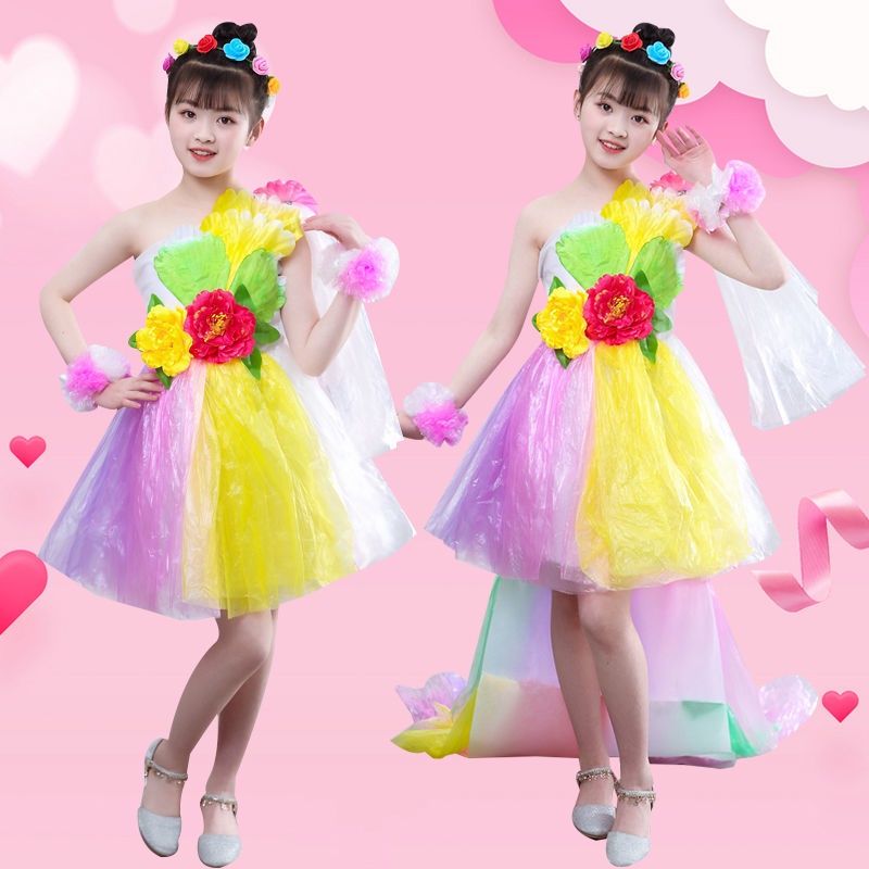 儿童环保服装手工制作塑料衣服幼儿园环保衣服走秀亲子时装秀演出Phụ Kiện Bảo Vệ Môi Trường Cho Trẻ Em pro 9.18 Bằng Nhựa Làm Thủ Công
