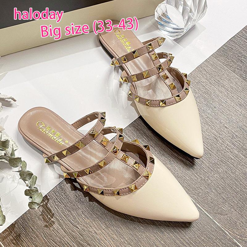 Giày Nữ Size Lớn 33-43✨Size Lớn Dép Đế Bằng Nữ Mùa Hè Baotou Nửa Dép Tính Khí Giày Nữ Đinh Tán Mũi Nhọn Dép Bên Ngoài Mặc Đinh Tán Giày