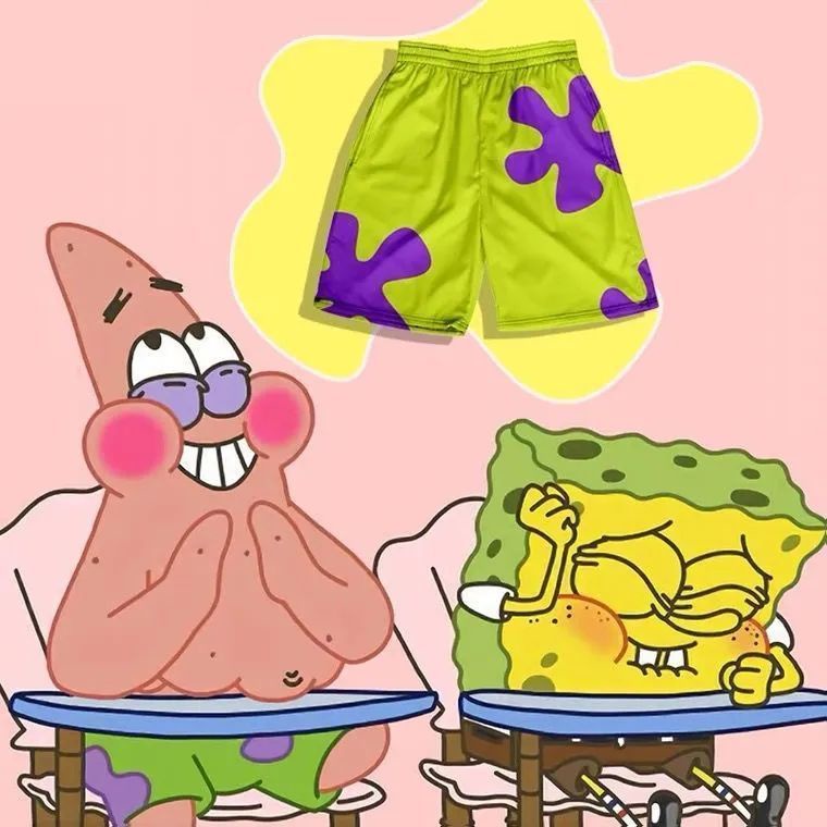 Patty Quần Short Đi Biển Dáng Rộng In Hình SpongeBob Phong Cách Đơn Giản Dành Cho Cặp Đôi