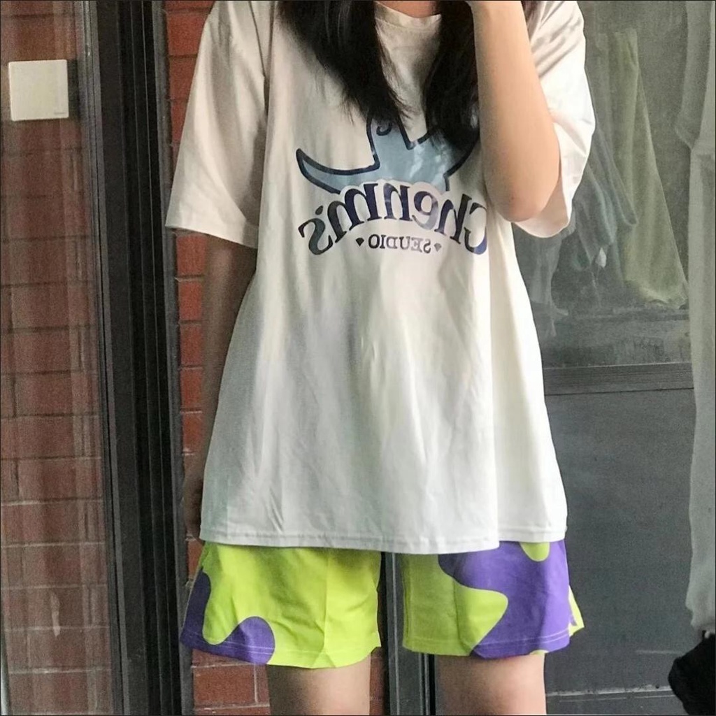 Patty Quần Short Đi Biển Dáng Rộng In Hình SpongeBob Phong Cách Đơn Giản Dành Cho Cặp Đôi
