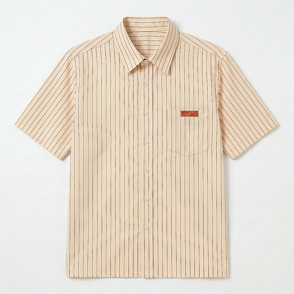 Áo sơ mi cộc tay nam nữ kẻ sọc nhẹ, 2 màu ghi trắng hottrend có logo ở túi trước, designed by Nice Clothes | BigBuy360 - bigbuy360.vn