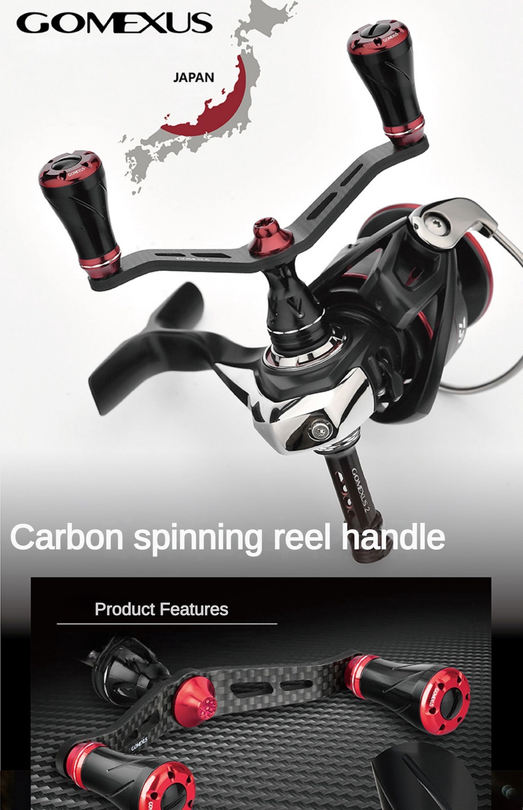 Mô tả Gomexus tay quay máy câu cá CDH  chất liệu sợi carbon kép cho máy câu cá Shimano Vanford DAIWA Emeraldas AJING tay quay máy đứng 82/98mm  giảm jitter - 1
