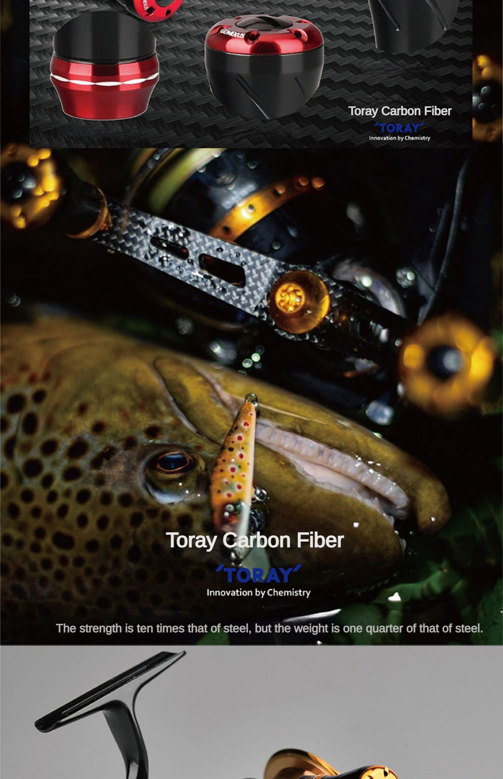 Mô tả Gomexus tay quay máy câu cá CDH  chất liệu sợi carbon kép cho máy câu cá Shimano Vanford DAIWA Emeraldas AJING tay quay máy đứng 82/98mm  giảm jitter - 2
