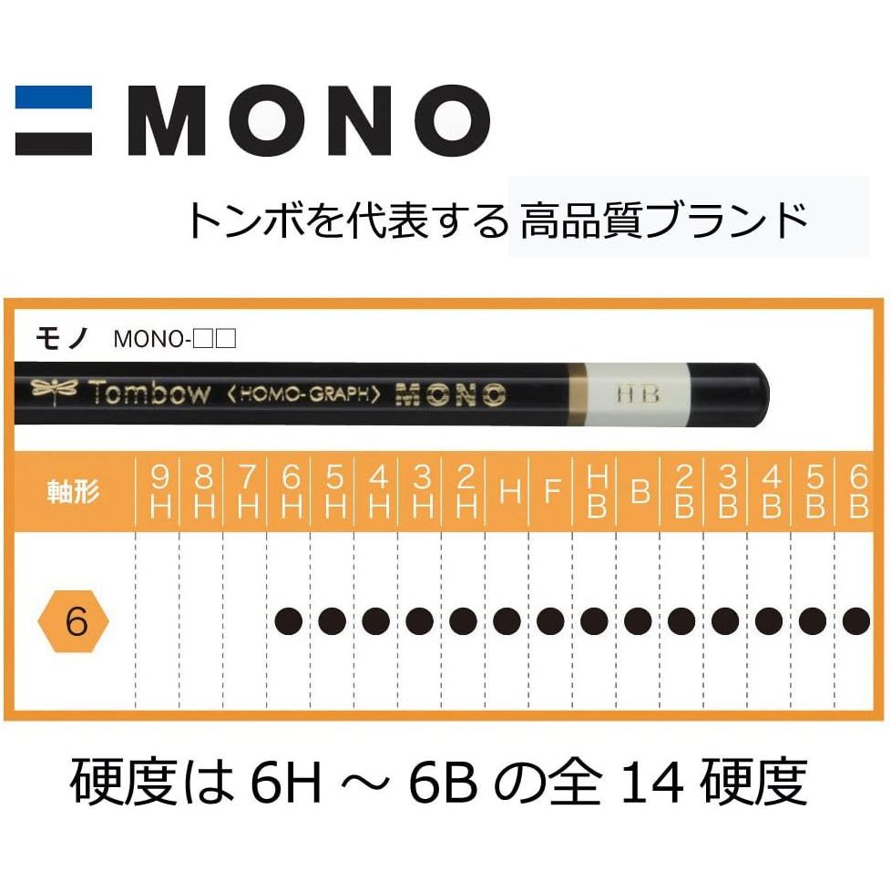 TOMBOW MONO But Chi Graphite/Than Cedar/12 Do Cung 4H Den 6B/Hoc Tap Va Nghe Thuat/Hop 12 Cay